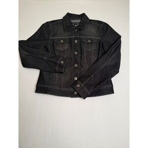 Baccini Womens Dark Wash Denim Jacket Size M Stretch Button Front Trucker Coat